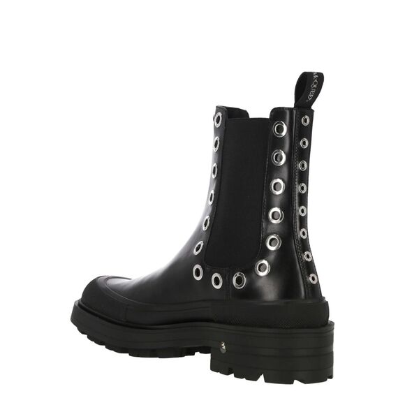 NWT Alexander McQueen Leather Grommet Eyelet Detailed Chelsea Boots Black Sz 45